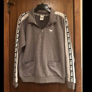 PINK half-zip with PINK logo on sleeves